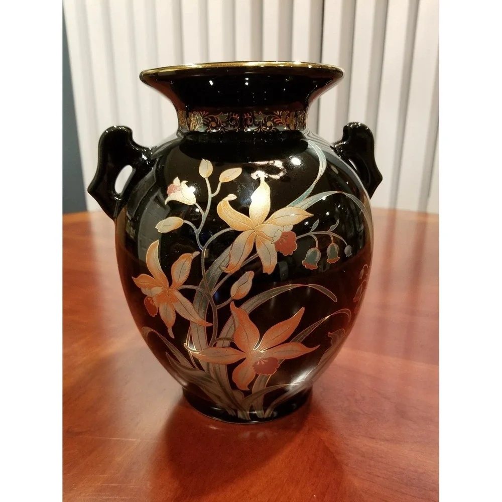 Vintage Handpainted Flowers Vase Japan Pottery Ceramic 8